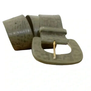 Unbranded Grey Green Leather Belt w  Leather Covered Buckle Fits Waist 28-32”